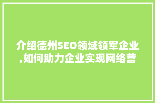 介绍德州SEO领域领军企业,如何助力企业实现网络营销新突破