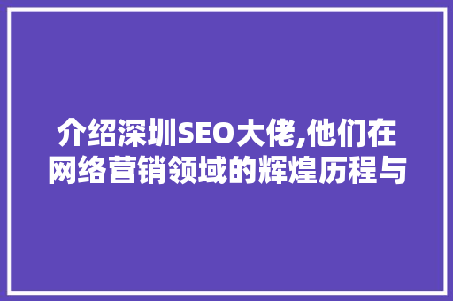 介绍深圳SEO大佬,他们在网络营销领域的辉煌历程与独家步骤