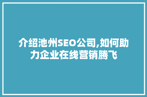 介绍池州SEO公司,如何助力企业在线营销腾飞