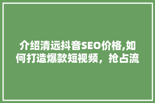 介绍清远抖音SEO价格,如何打造爆款短视频，抢占流量红利