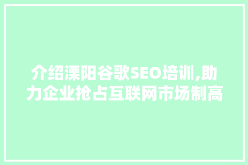 介绍溧阳谷歌SEO培训,助力企业抢占互联网市场制高点