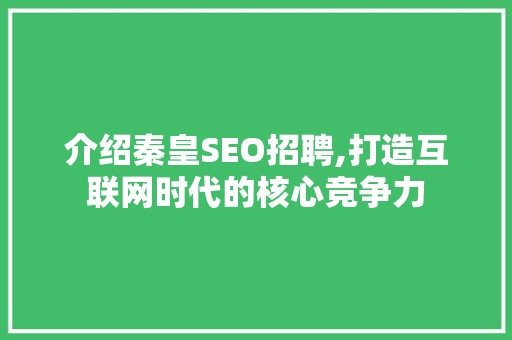 介绍秦皇SEO招聘,打造互联网时代的核心竞争力