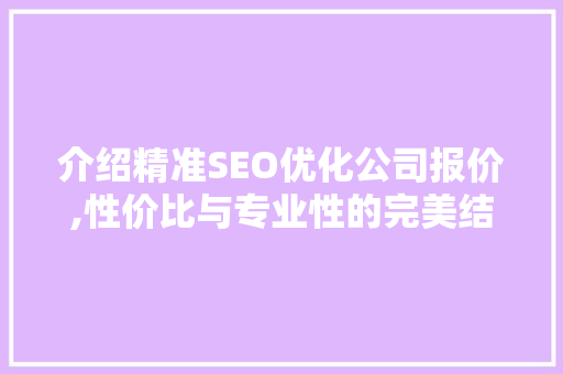 介绍精准SEO优化公司报价,性价比与专业性的完美结合