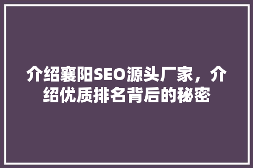 介绍襄阳SEO源头厂家，介绍优质排名背后的秘密