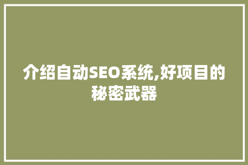 介绍自动SEO系统,好项目的秘密武器