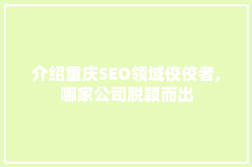 介绍重庆SEO领域佼佼者,哪家公司脱颖而出