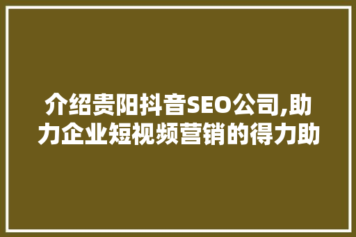 介绍贵阳抖音SEO公司,助力企业短视频营销的得力助手