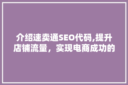 介绍速卖通SEO代码,提升店铺流量，实现电商成功的关键