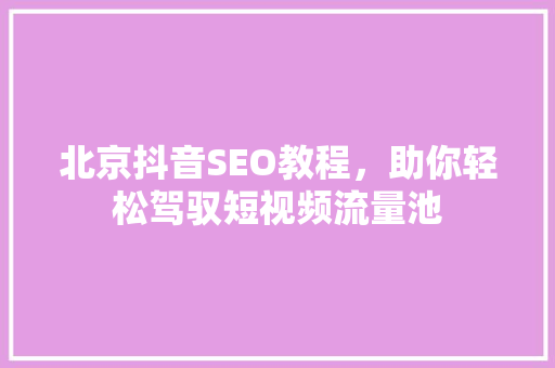 北京抖音SEO教程，助你轻松驾驭短视频流量池