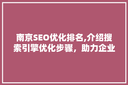 南京SEO优化排名,介绍搜索引擎优化步骤，助力企业提升网络竞争力