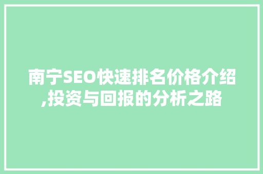 南宁SEO快速排名价格介绍,投资与回报的分析之路