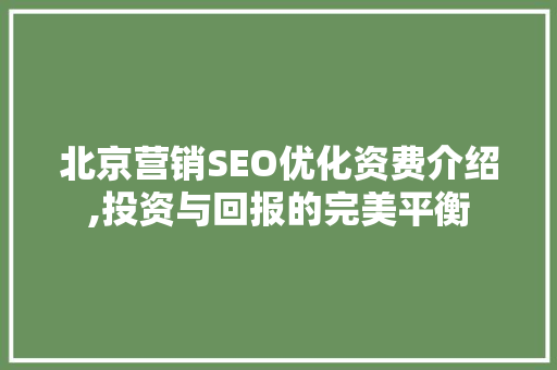 北京营销SEO优化资费介绍,投资与回报的完美平衡