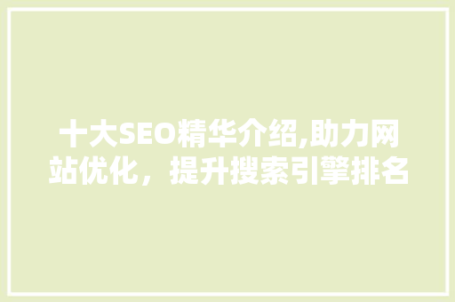 十大SEO精华介绍,助力网站优化，提升搜索引擎排名