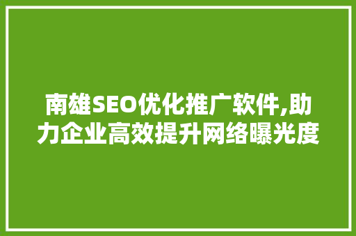 南雄SEO优化推广软件,助力企业高效提升网络曝光度