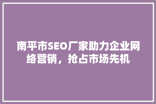 南平市SEO厂家助力企业网络营销，抢占市场先机