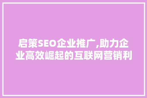 启策SEO企业推广,助力企业高效崛起的互联网营销利器