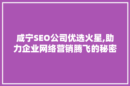 咸宁SEO公司优选火星,助力企业网络营销腾飞的秘密武器