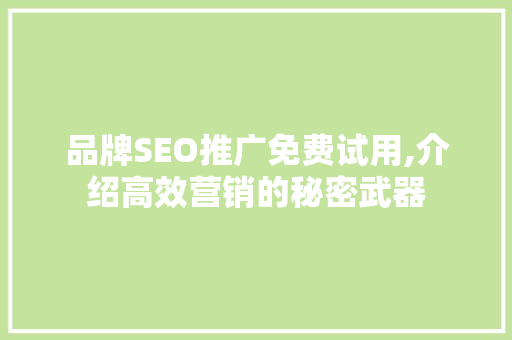 品牌SEO推广免费试用,介绍高效营销的秘密武器