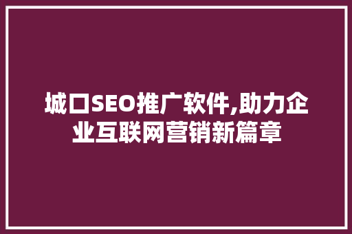 城口SEO推广软件,助力企业互联网营销新篇章