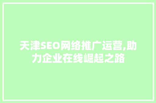 天津SEO网络推广运营,助力企业在线崛起之路