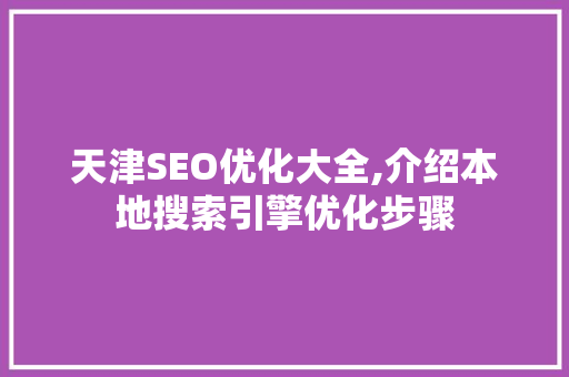 天津SEO优化大全,介绍本地搜索引擎优化步骤