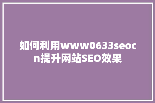 如何利用www0633seocn提升网站SEO效果