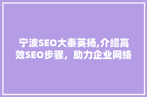 宁波SEO大秦英扬,介绍高效SEO步骤，助力企业网络营销腾飞