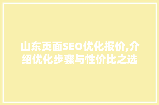 山东页面SEO优化报价,介绍优化步骤与性价比之选