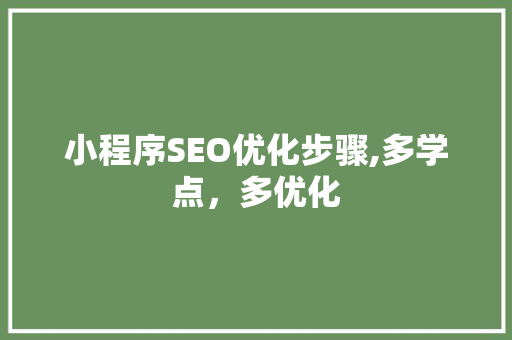 小程序SEO优化步骤,多学点，多优化