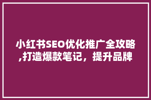 小红书SEO优化推广全攻略,打造爆款笔记，提升品牌影响力