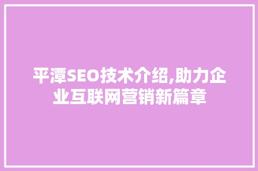 平潭SEO技术介绍,助力企业互联网营销新篇章