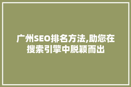 广州SEO排名方法,助您在搜索引擎中脱颖而出