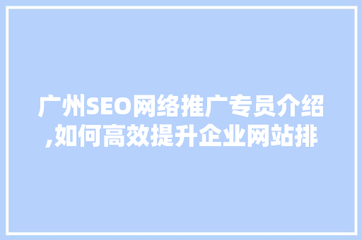 广州SEO网络推广专员介绍,如何高效提升企业网站排名与流量
