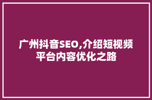 广州抖音SEO,介绍短视频平台内容优化之路