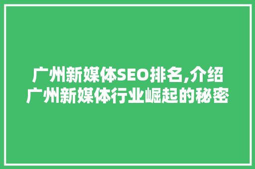 广州新媒体SEO排名,介绍广州新媒体行业崛起的秘密武器