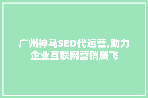 广州神马SEO代运营,助力企业互联网营销腾飞