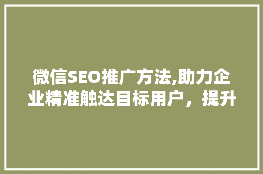 微信SEO推广方法,助力企业精准触达目标用户，提升品牌影响力