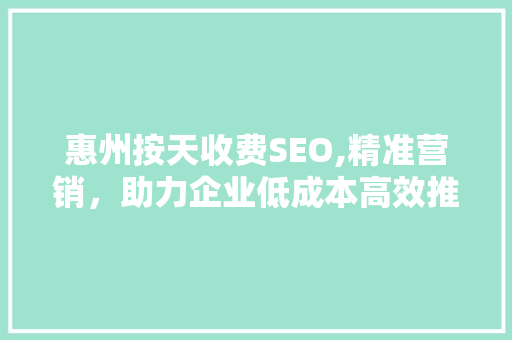惠州按天收费SEO,精准营销，助力企业低成本高效推广