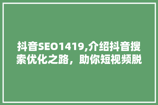 抖音SEO1419,介绍抖音搜索优化之路，助你短视频脱颖而出