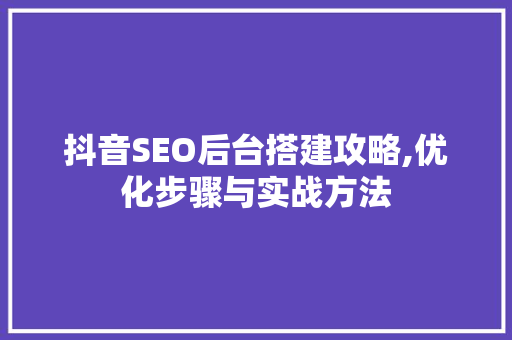 抖音SEO后台搭建攻略,优化步骤与实战方法