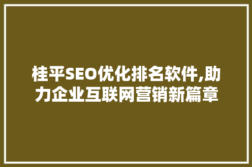 桂平SEO优化排名软件,助力企业互联网营销新篇章