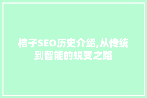 桔子SEO历史介绍,从传统到智能的蜕变之路
