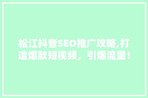 松江抖音SEO推广攻略,打造爆款短视频，引爆流量！