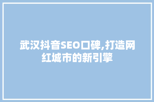 武汉抖音SEO口碑,打造网红城市的新引擎