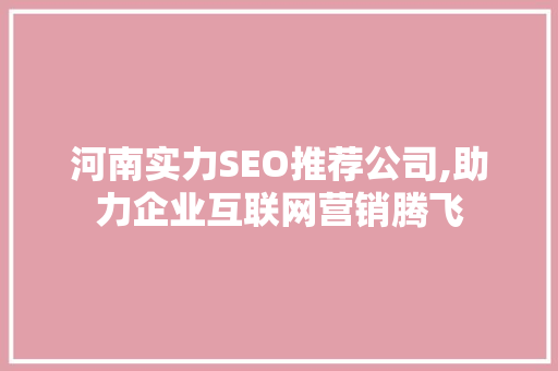 河南实力SEO推荐公司,助力企业互联网营销腾飞