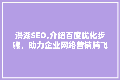 洪湖SEO,介绍百度优化步骤，助力企业网络营销腾飞