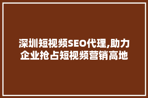 深圳短视频SEO代理,助力企业抢占短视频营销高地