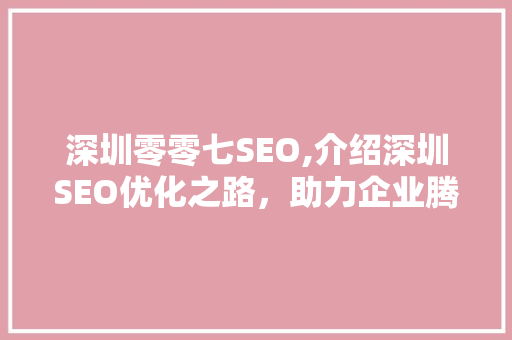 深圳零零七SEO,介绍深圳SEO优化之路，助力企业腾飞