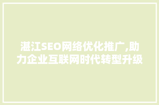 湛江SEO网络优化推广,助力企业互联网时代转型升级