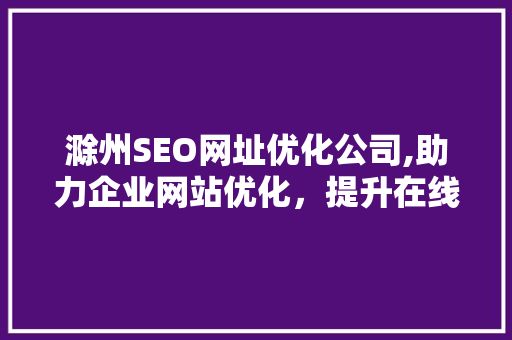 滁州SEO网址优化公司,助力企业网站优化，提升在线竞争力
